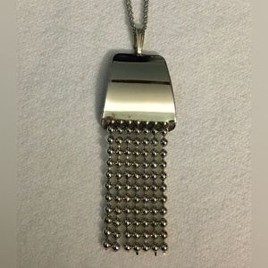 NOS Vtg 1970s Trapezoid Sarah Coventry Silvertone Necklace Pendant Chain Tassels